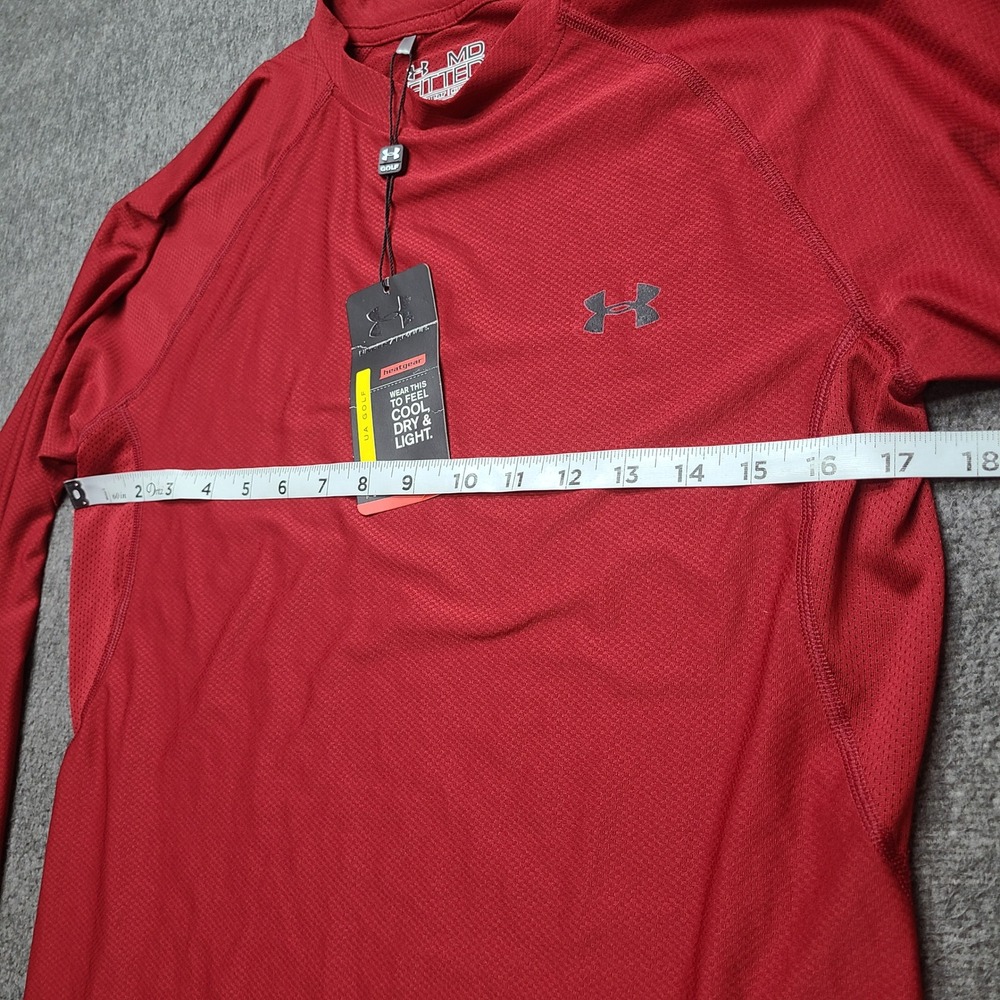 Under Armour Golf Shirt Mens MD Red New HeatGear Fitted Long Sleeve - Picture 3 of 8